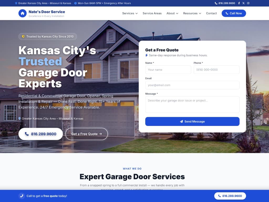 Garage Door company website